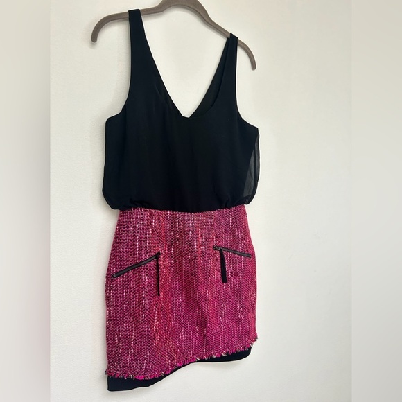 DV by Dolce Vita Black and Pink Tweed Tank Vneck Sleeveless Dress size M - Picture 2 of 6